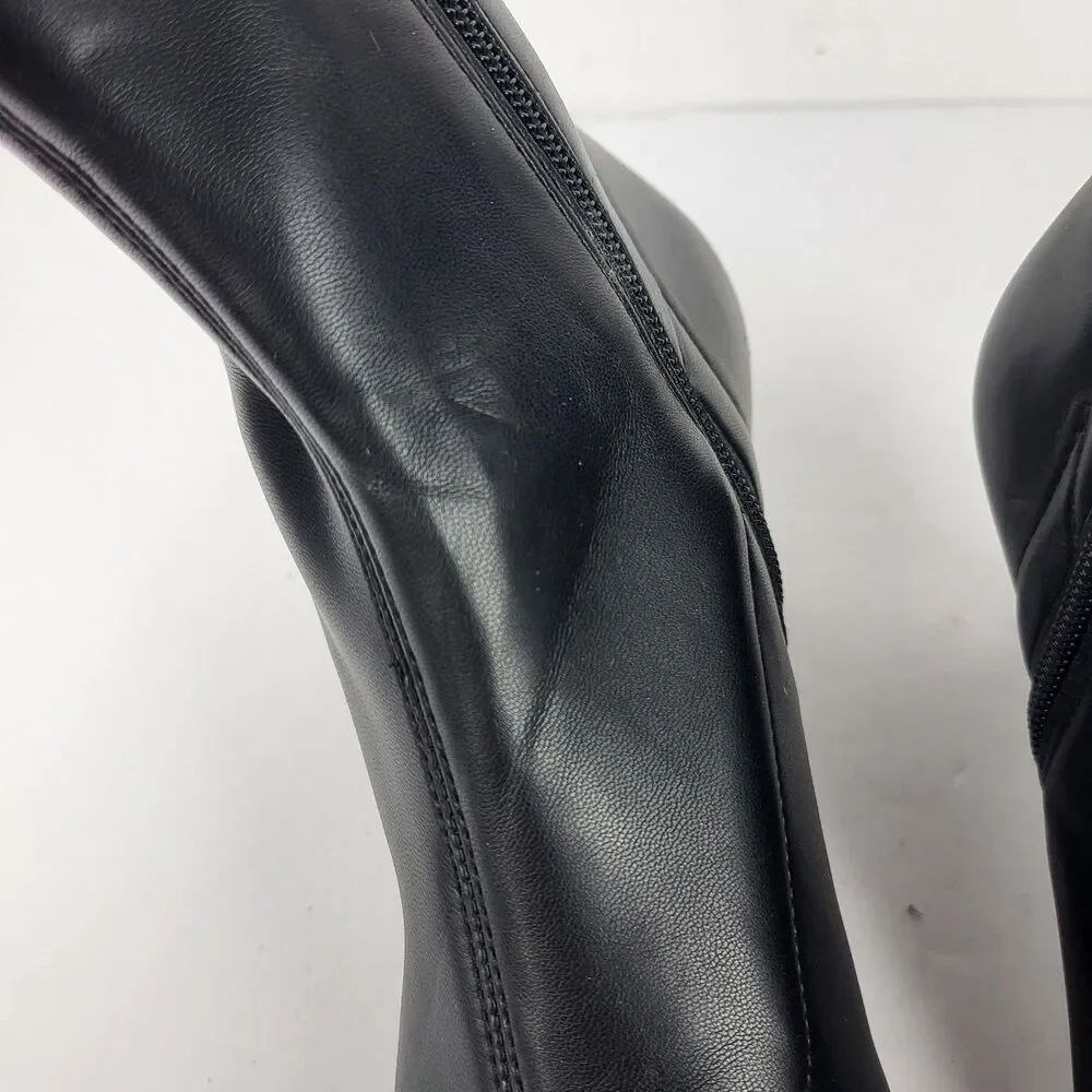 Abound Erinn Black Pointed Toe Ankle Sock Boots faux leather kitten heel Size 7M